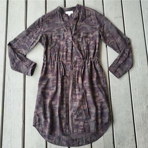 Anthro Cloth & Stone Mini Shirt Dress Camo‎ Button Down Long Sleeve Pockets M